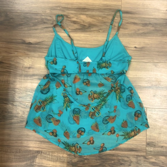 VOLCOM | Stephanie Cherry teal chiffon open back sleeveless top/blouse/tank - Picture 5 of 7